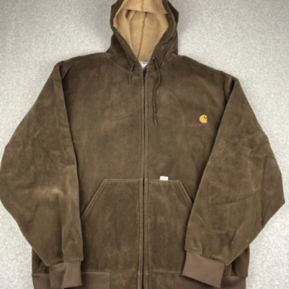 Vintage Carhartt Hoodie Jacket Mens 2XL XXL Velour Brown Rugged Fur Lined Work - Picture 1 of 8